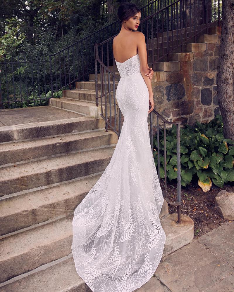 La22119 strapless or off the shoulder wedding dress with sheath silhouette2